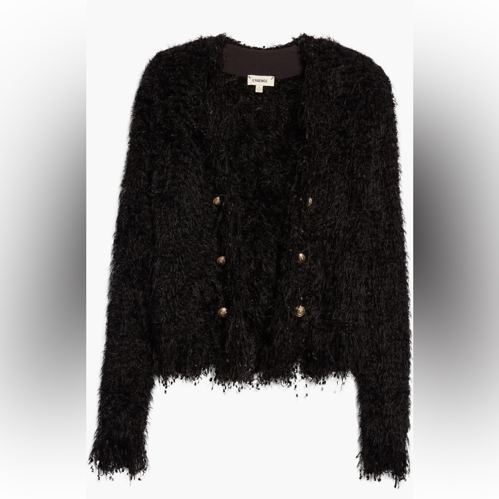 L’AGENCE Azure Textured Cardigan Blazer Black Open Front NWT Size M - Picture 14 of 15